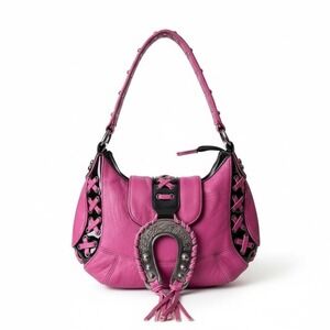 ✨ Betsey Johnson Vintage Magenta Leather Hobo Bag ✨ Collectible Bold Y2K RARE!